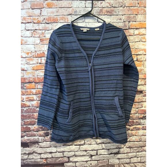 blue striped knit royal robbins standard fit sweater jacket women’s size small - Picture 1 of 7